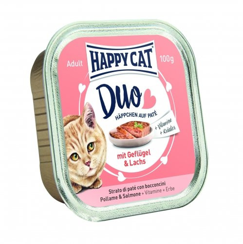 HAPPY CAT DUO PÁSTÉTOMOS FALATKÁK SZÁRNYAS-LAZAC 12x100g