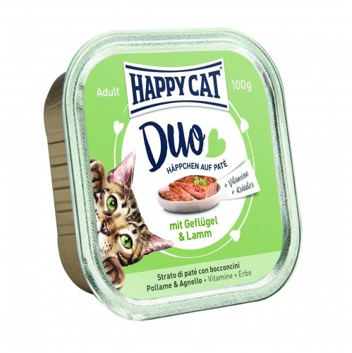 HAPPY CAT DUO PÁSTÉTOMOS FALATKÁK SZÁRNYAS-BÁRÁNY 12x100g