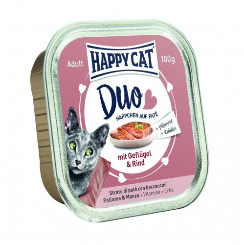 HAPPY CAT DUO PÁSTÉTOMOS FALATKÁK SZÁRNYAS-MARHA 12x100g