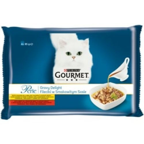 GOURMET PERLE GRAVY DELIGHT Csirkével/Marhával nedves macskaeledel 4x85g