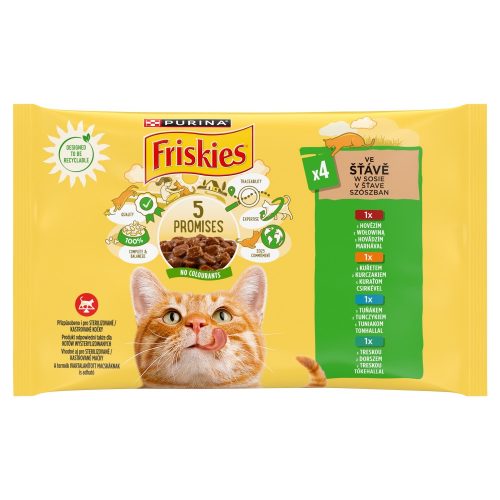 FRISKIES Szószban Marhával/Csirkével/Tonhallal/Tőkehallal nedves macskaeledel 4x85g