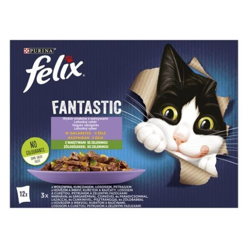 FELIX FANTASTIC Házias válogatás, zöldségekkel aszpikban nedves macskaeledel 12x85g