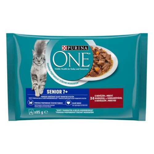 Purina ONE SENIOR Marhával és Sárgarépával nedves macskaeledel 4x85g