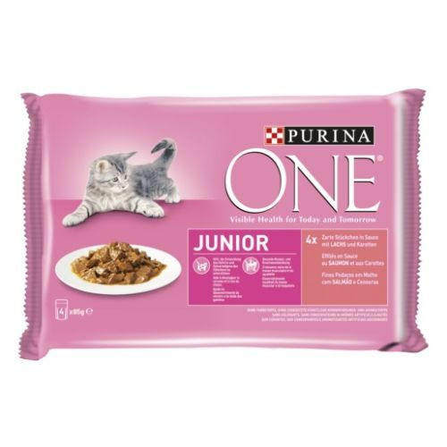 Purina ONE JUNIOR Lazaccal és Sárgarépával nedves macskaeledel 4x85g