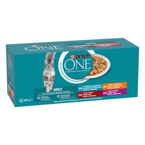 PURINA ONE ADULT csirkével/marhával/báránnyal/tengeri hallal szószban nedves macskaeledel 40x85g