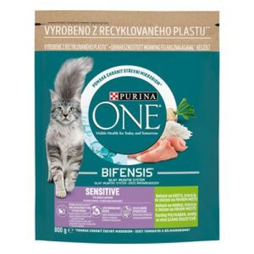 PURINA ONE SENSITIVE Pulykában és rizsben gazdag száraz macskaeledel 800g