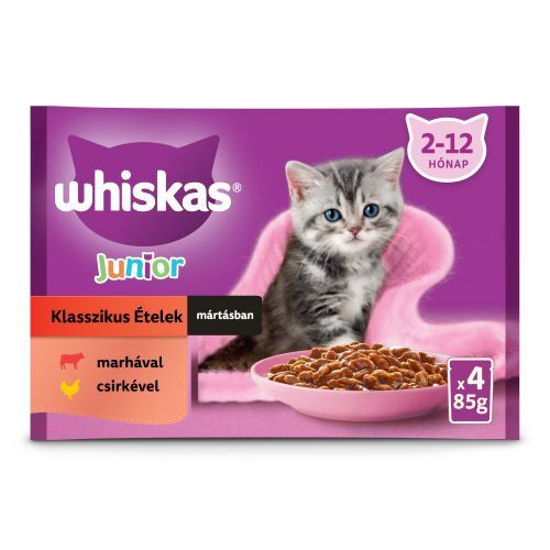 Whiskas Junior klasszikus tasakos eledel válogatás kölyök macskák számára, 4x85g